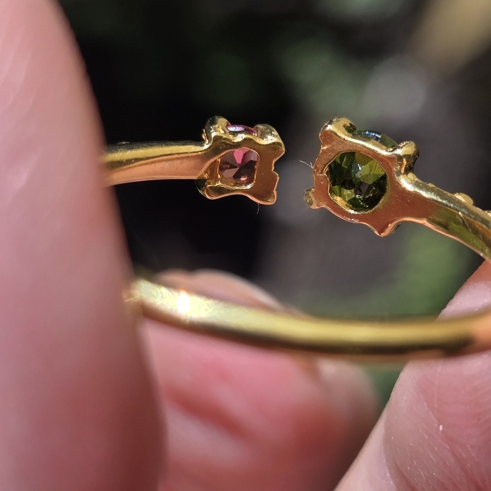Chrome Diopside & Rhodolite Sterling & Gold Open Design 8.5 Adjustable Size - Picture 6 of 7